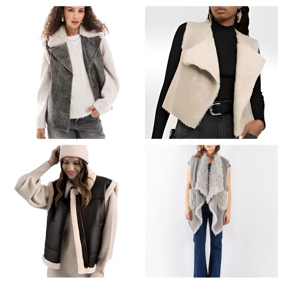 Grey Faux Shearling Sherpa Fleece Vest Asymmetrical Zipper Size Small by Nicole - Picture 11 of 16